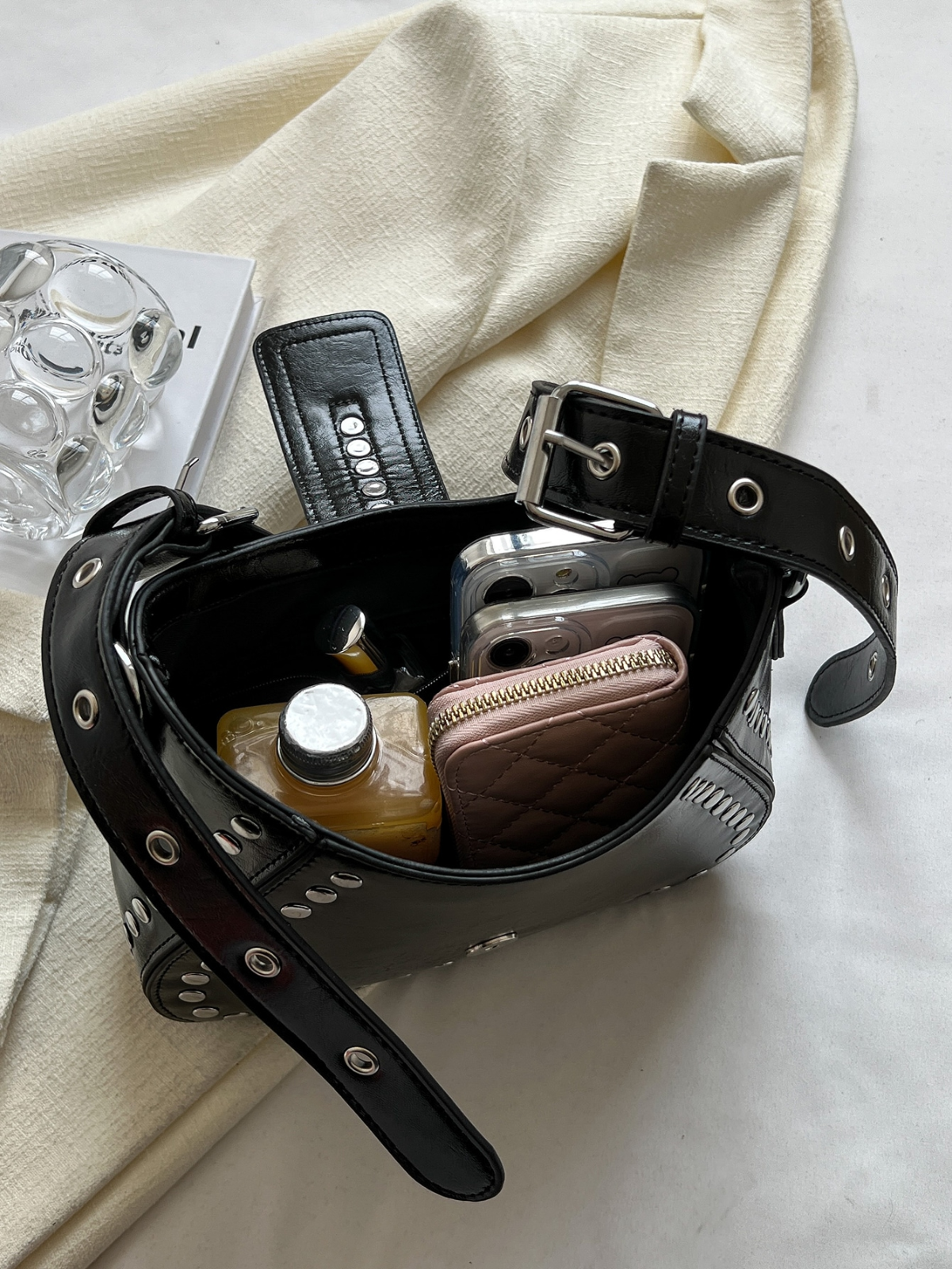 Funky Punk Steampunk Gothic Underarm Bag, Y2K Studded Motorcycle Hobo Handbag