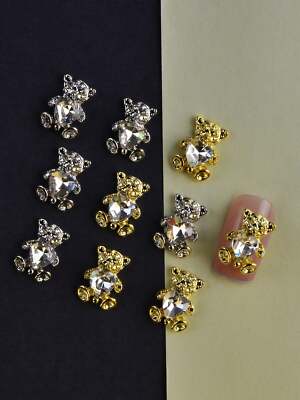 10pcs 3D Rhinestone Decor Bear Design Nail Art Decoration