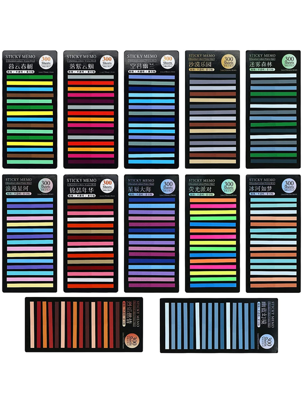 12 Sets of 300 Sheets Mixed Color Highlighting Stickers for Books and Class Note