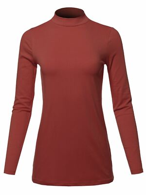 Basic Solid Soft Cotton Long Sleeve Mock Neck Top Shirts