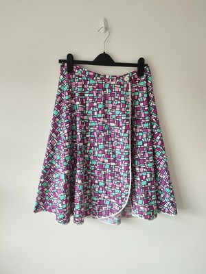 Caprice womens Purple Pink White Aline midi skirt Size 10 12 Summer Casual Wrap