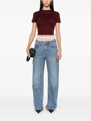 Pre-owned Alexander Wang - Women Slit Hem Jean Prestyle Hotfix Mesh Undie In 473 Vintage Medium Indigo