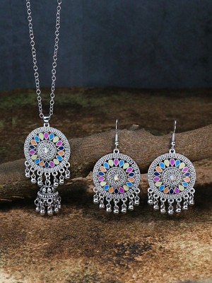 3pcs/set Round Decor Jhumka Jewelry Set Vintage Colorful Jewelry Gift for Women