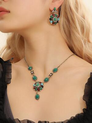 3pcs/set Rhinestone Colored Round Decor Jewelry Set For Women For Women