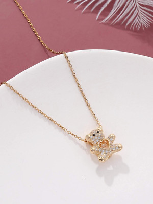 Collares 14K Collar Con Pendiente de Corazon Joyeria Regalo para Mujer Osito OSO