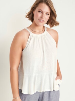 Old Navy Womens Size Small ~ Linen-Blend Peplum Halter Swing Top .. $25 .. Cream