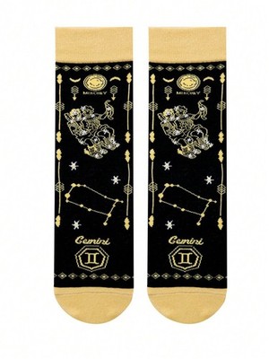Unisex Gemini Zodiac Pattern Socks Crew Fun Astrology Gift UK 🇬🇧