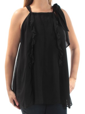 

CYNTHIA ROWLEY Женский черный топ без рукавов с квадратным вырезом и рюшами Размер