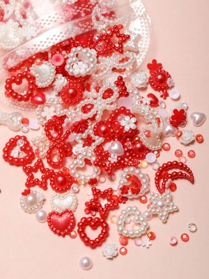 50 PCS Pack 3D White Red Multiple Models Mixed Resin Nail Art Rhinestone Jewelry