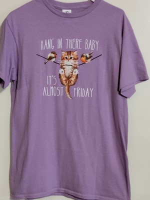 It's Almost Friday T-Shirt Womens Medium Hang In There Kitty Cat
