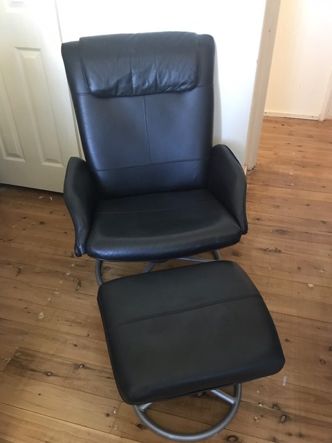 Ikea Genuine Leather Reclining Swivel Armchair and Footstool