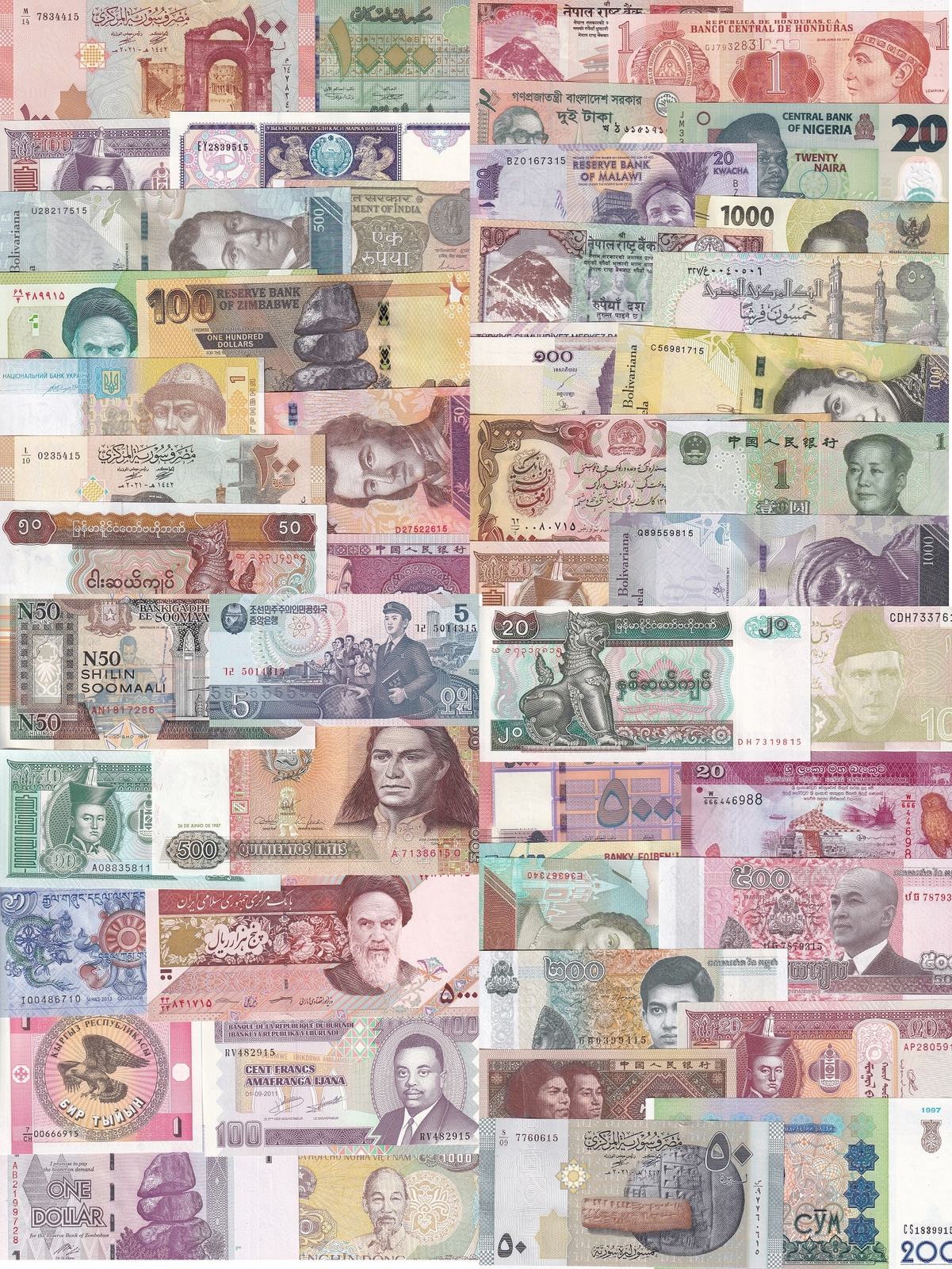 World Collectible Notes Lot Set 50 PCS Different 29 Countries ALL