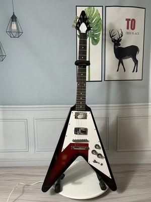 Vintage Sunburst Flying V Electric Guitar HH Pickups Chorme Parts HPL Fretboard
