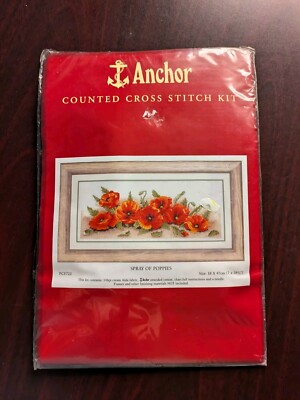 Anchor Counted Cross Stitch Kit #PCE722 Spray of Poppies 7x18.5'' Sealed NIP New