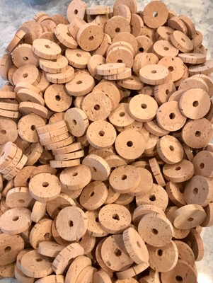 1 1//4/" x 1//2/" x 1//4/" Hole Cork Rings 36 River Burl Red Series