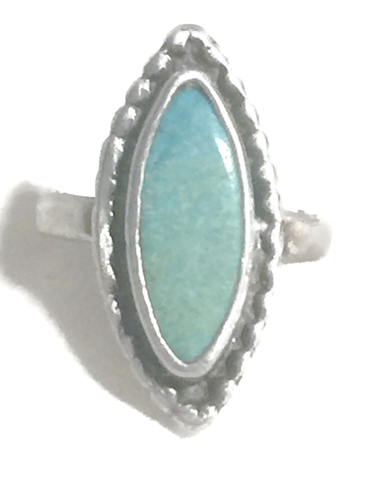 Vintage Long Mint Green Turquoise Southwest Tribal Sterling Silver Ring Size 5.7