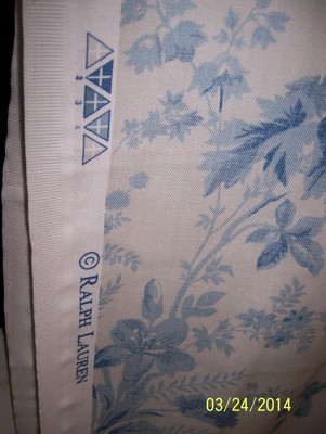 Vintage Sewing Craft Drapery Decorator Fabric RALPH LAUREN Blue Floral Toile BTY