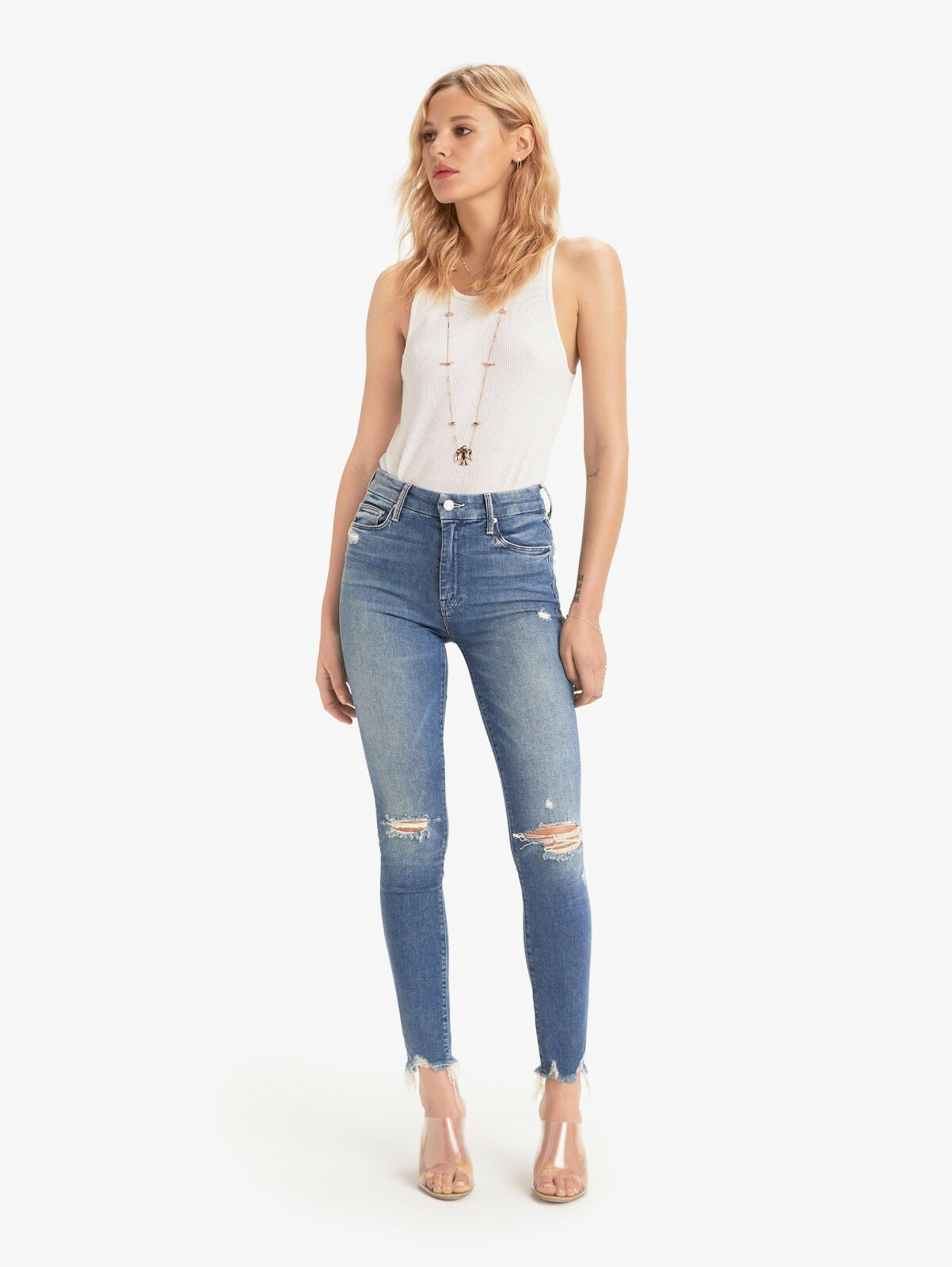 Pre-owned Mother Denim High Waisted Looker Ankle Chew, Learning To Hula $248