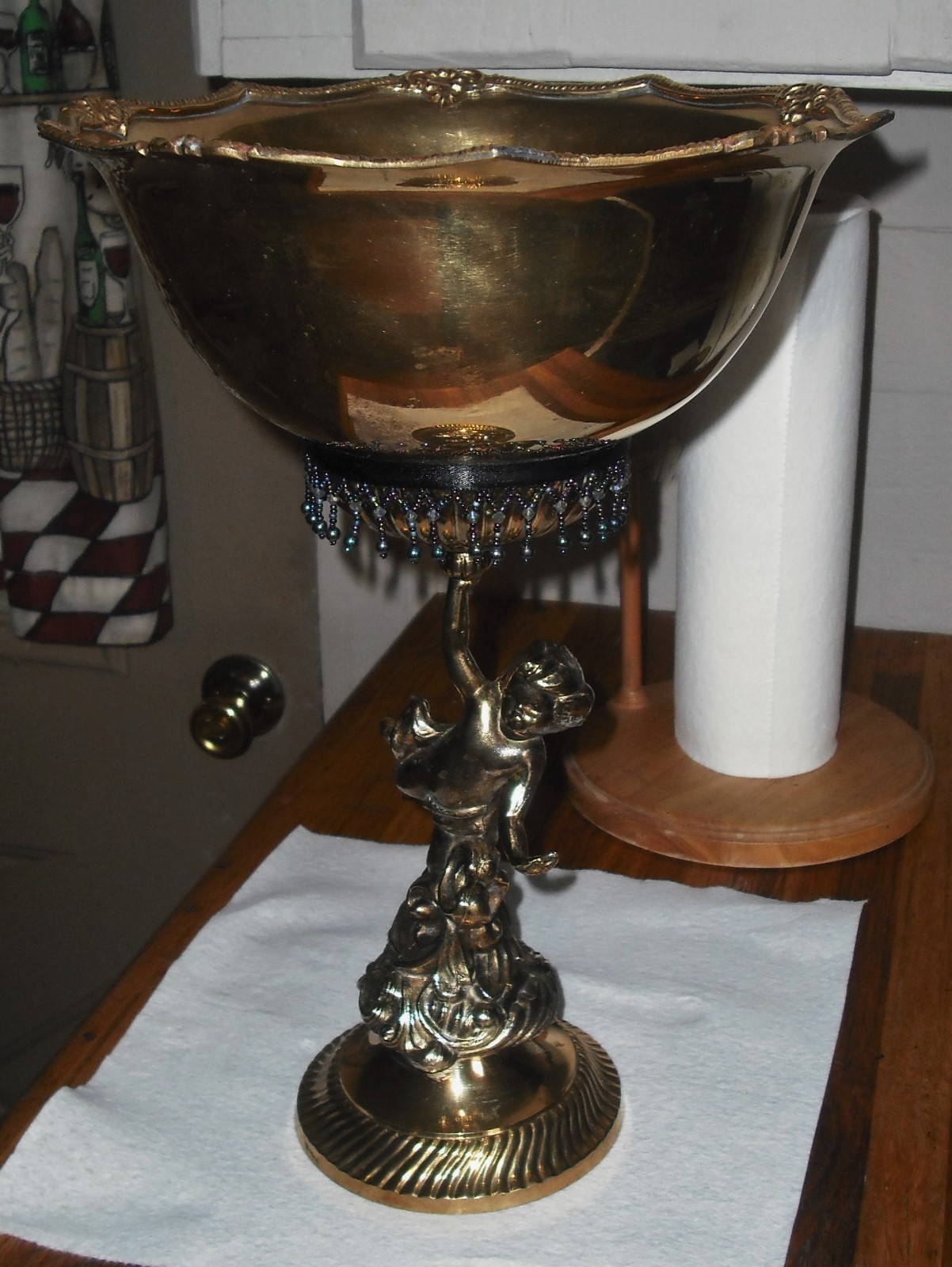 Religious Vintage Large Bowl / Brass Cherub Compote / 15
