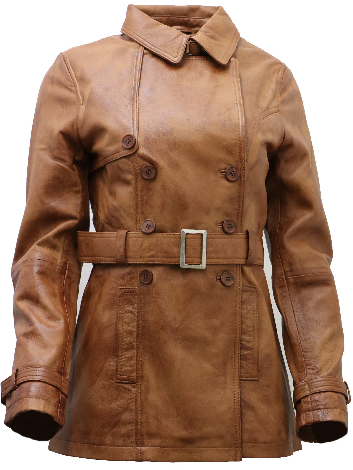 Pre-owned Infinity Women's 3/4 Tan Ladies Lamb Nappa Leather Trench Coat In Brown