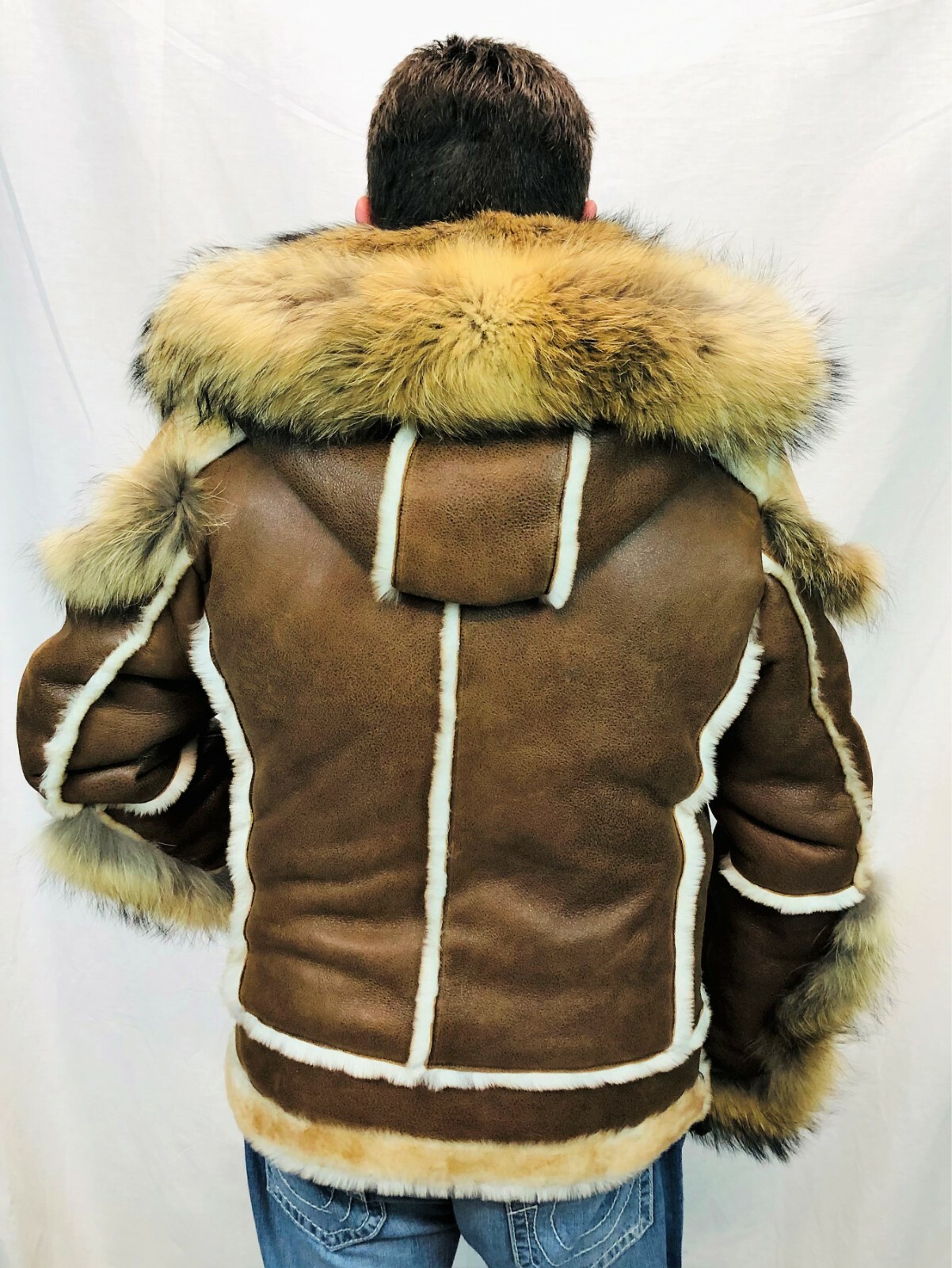 Pre-owned Victoria Real 100% Sheepskin Shearling Leather Real Raccoon Bomber B3 Coat Jacket S-8xl In Brown