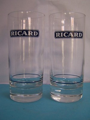 2 x Ricard glass tumblers French aperitif pub home bar mancave