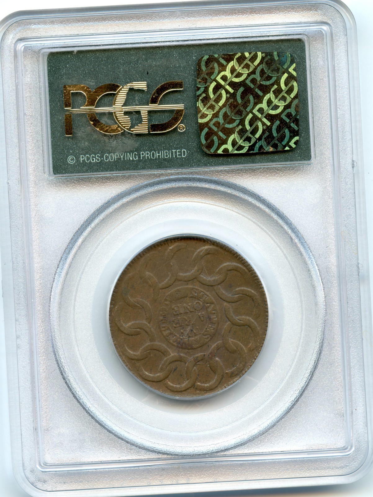 1787 FUGIO CENT OLDER GREEN HOLDER PCGS AU 55 SUPER NICE AND WELL STRUCK