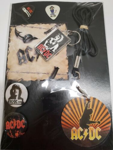 AC/DC AC DC 80s PINS BUTTONS KEYCHAIN GUITAR PICKS LANYARD novelty item
