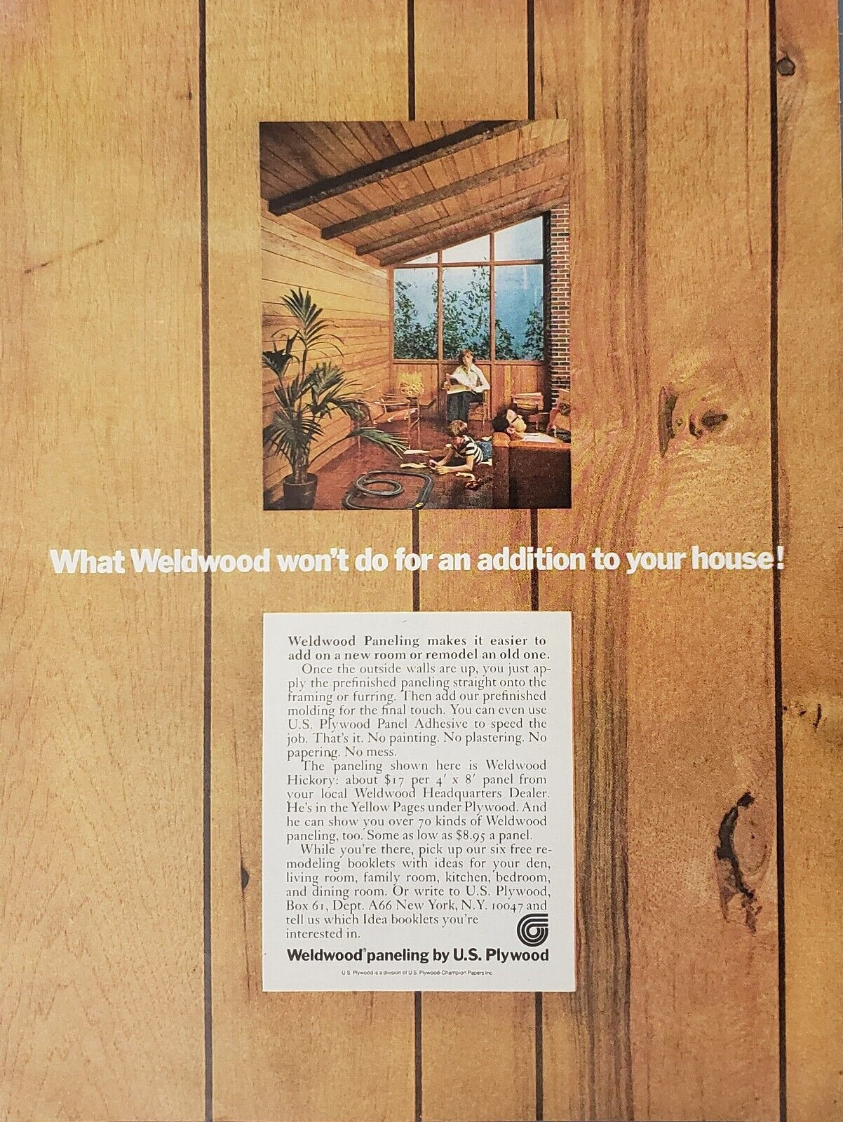 1969 Weldwood Panelling No Plastering No Painting Vintage Print Ad