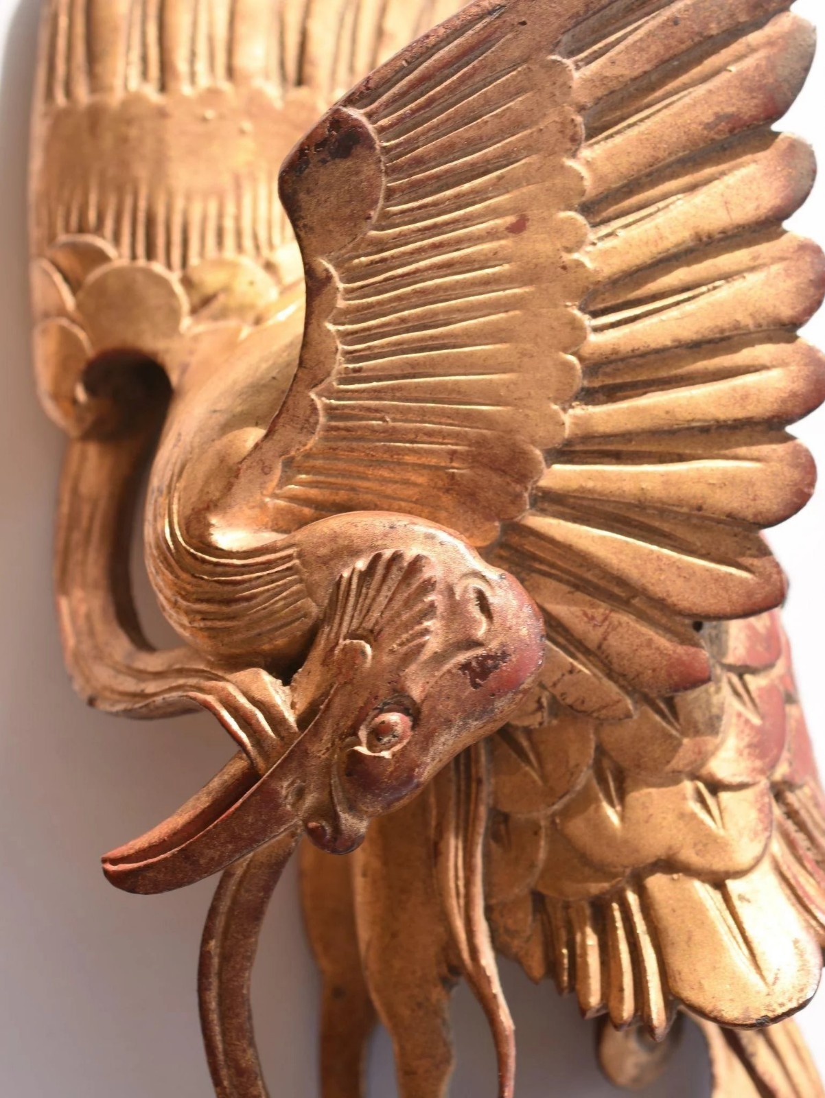 Antique Carved Chinese Lacquered Gilt Wooden Cranes