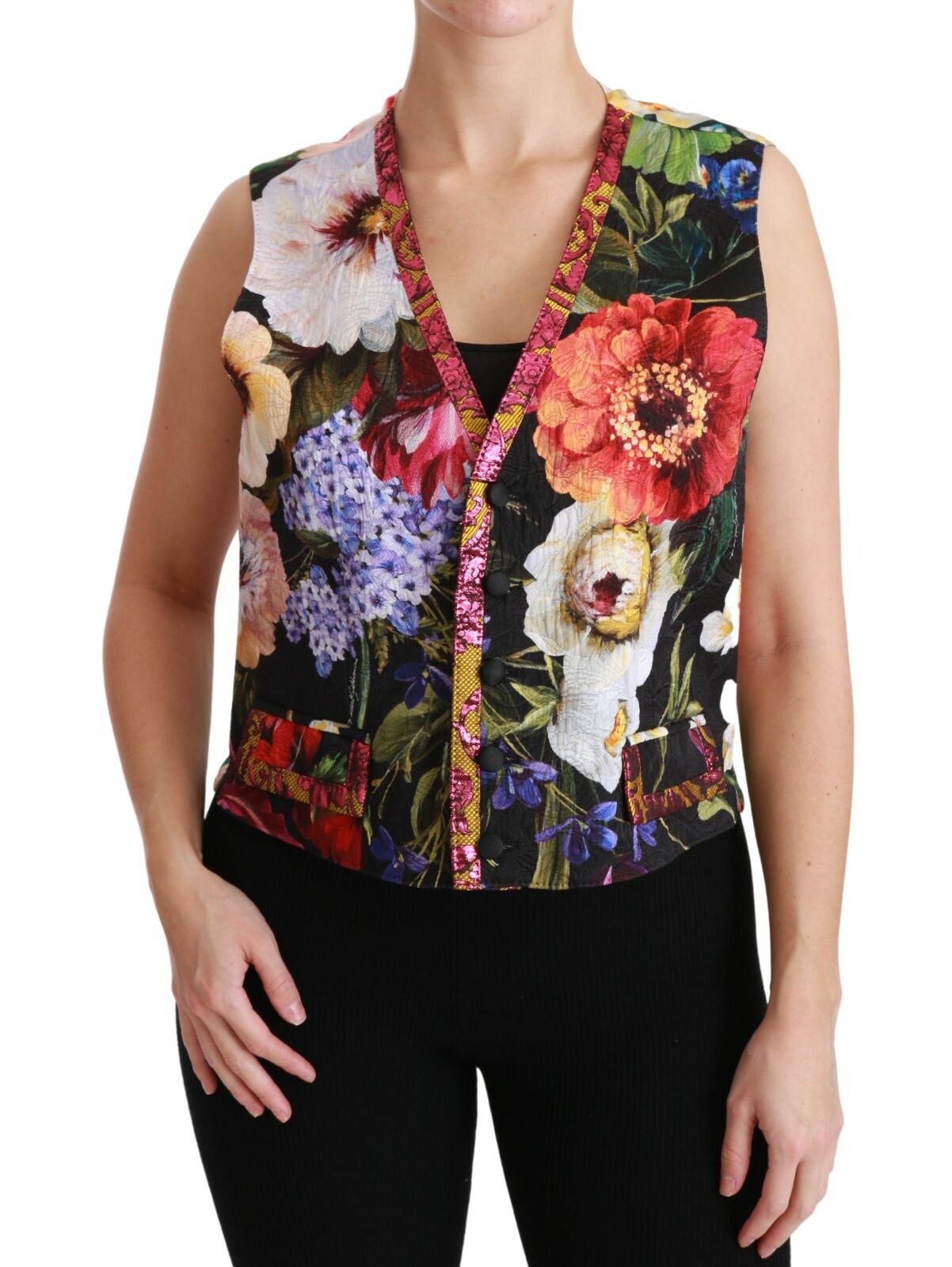 

DOLCE - GABBANA Топ Многоцветный жилет без рукавов с цветочным принтом IT40/US6/ $1600, Multicolor