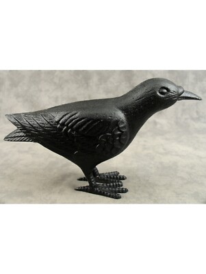 LARGE BLACK CROW Cast Iron STATUE Raven Black Bird Wildlife