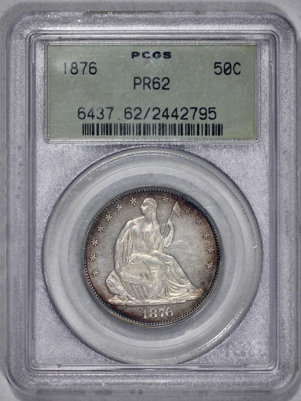 1876 Proof Seated Liberty 50c Half Dollar PCGS PR 62