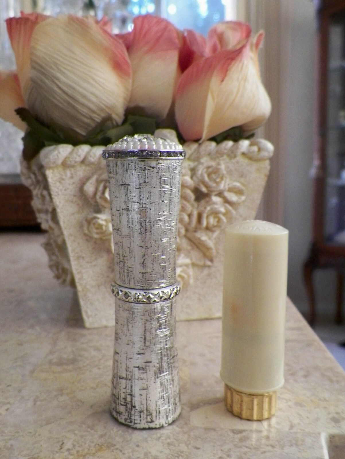 Vtg Revlon Futurama Van Cleef & Arpels Metal Jeweled Lipstick Case