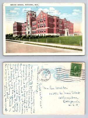 Kelvin School Winnipeg Manitoba Canada Postcard George Walker 1925 Tichnor