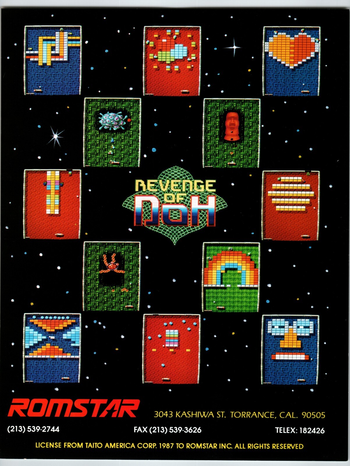 タイトー　アルカノイド　アーケードゲーム　パンフレットチラシ アルカノイド リベンジオブDOH チラシ 1987 アーケード タイトー