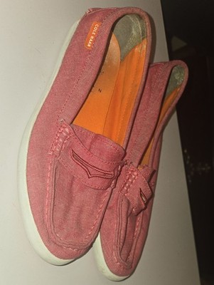 Cole Haan Coral Canvas Slip-On Loafers with Orange Insole