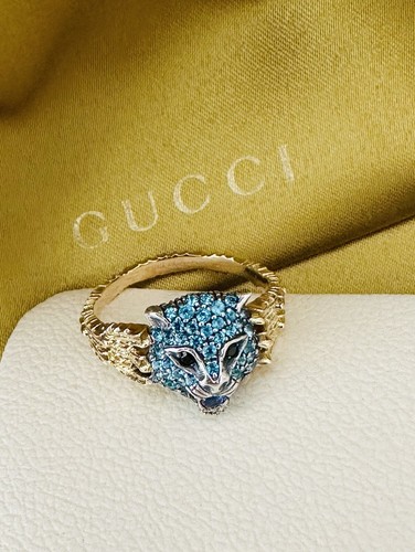 Gucci 18k Gold Le Marche Des Merveilles Feline Head Gem Set Ring
