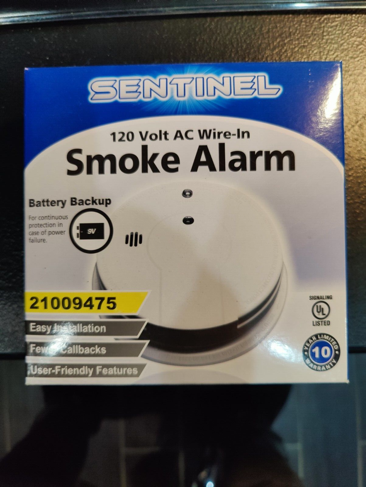SENTINEL 120 Volts AC Wire-In SMOKE DETECTOR 21009475 and 9-VOLT BATTERY BACKUP