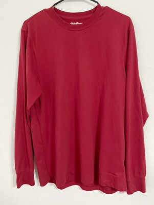 Eddie Bauer, Men Long Sleeve Solid Dark Red Pullover Shirt Top, Large