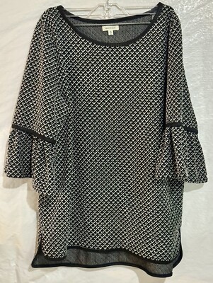 Max Studio Women 3/4 Flare Sleeve Blouse Top Shirt Size XL Geometric Design EUC