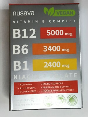 07/26  (2 Bottles) Vitamin B12 Liquid Drops, Vitamin B Complex, Vegan B12 Nusava