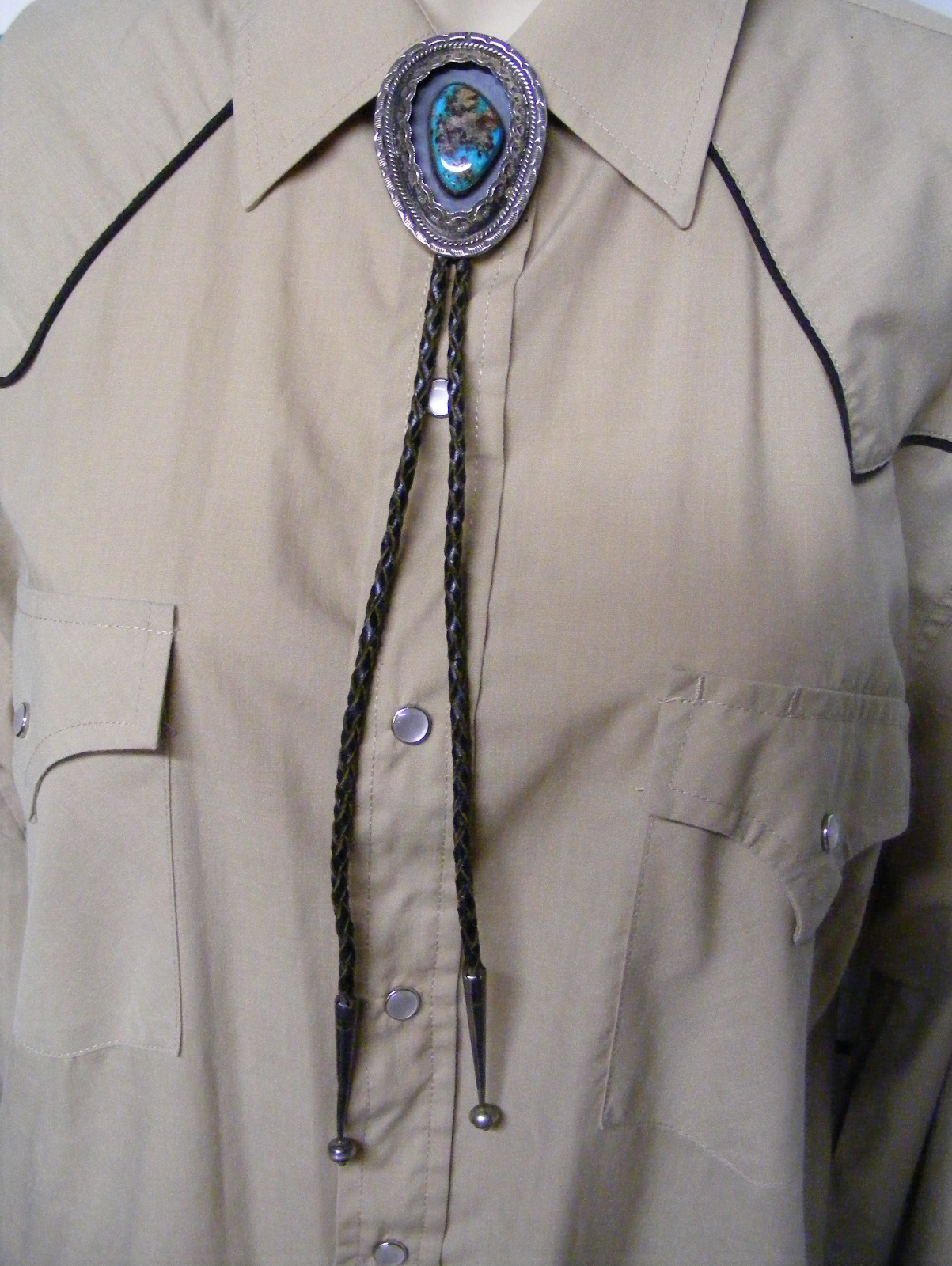 Vintage TEDDY GOODLUCK Sterling Silver Shadowbox Turquoise Navajo Bolo-VG