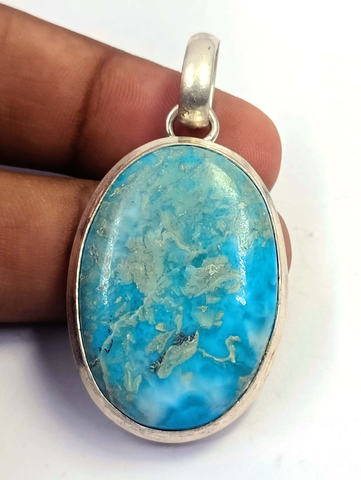 71 Ct Natural Blue Turquoise Oval Cut IGL 925 Silver Pendant Free Chain 6FRK