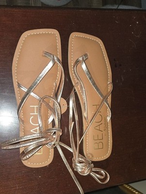 BEACH Rose Gold Wrap Tie Flat Sandals