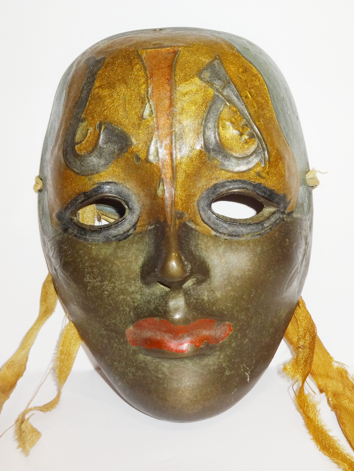 Antique Vintage Hand Painted Bronze Face Wall Hanging Tribal Ethnic Mask