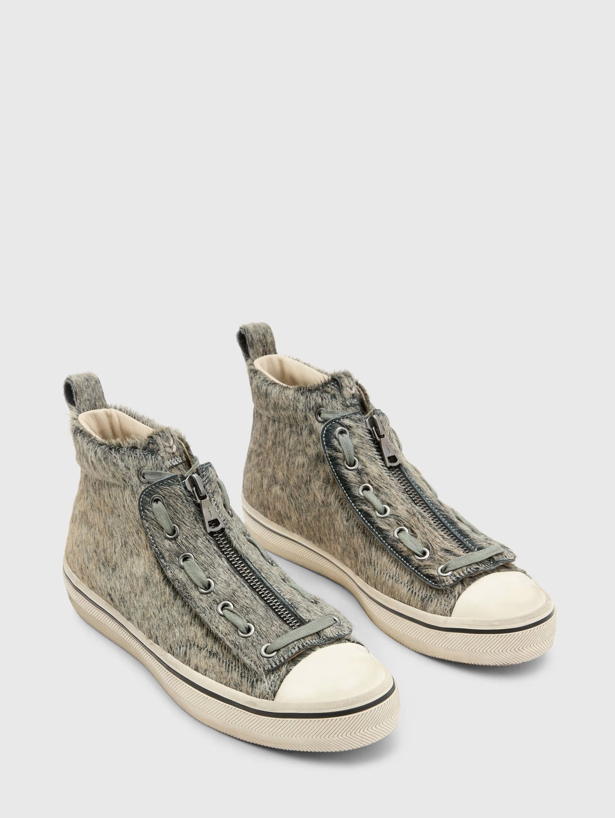 John Varvatos Vulc Mid Top Apron Sneakers 100% Genuine Leather Pony Hair Size 10