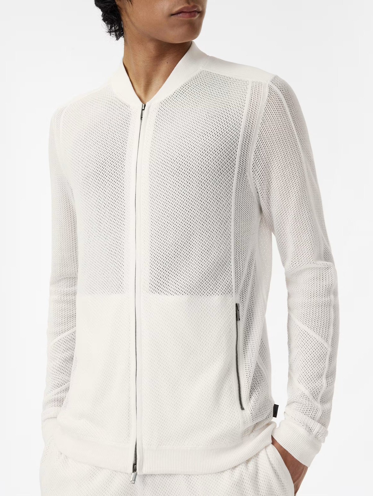 John Varvatos Wirths Bomber Jacket White 100% Organic Cotton Size XL
