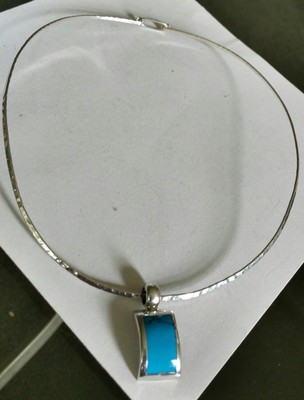 Sterling Collar Necklace & Turquoise Inlay Pendant