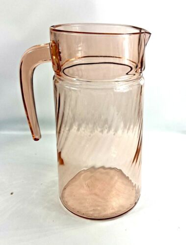 Rosaline Pink Swirl Depression Glass Beverage Pitcher Arcoroc France Vintage